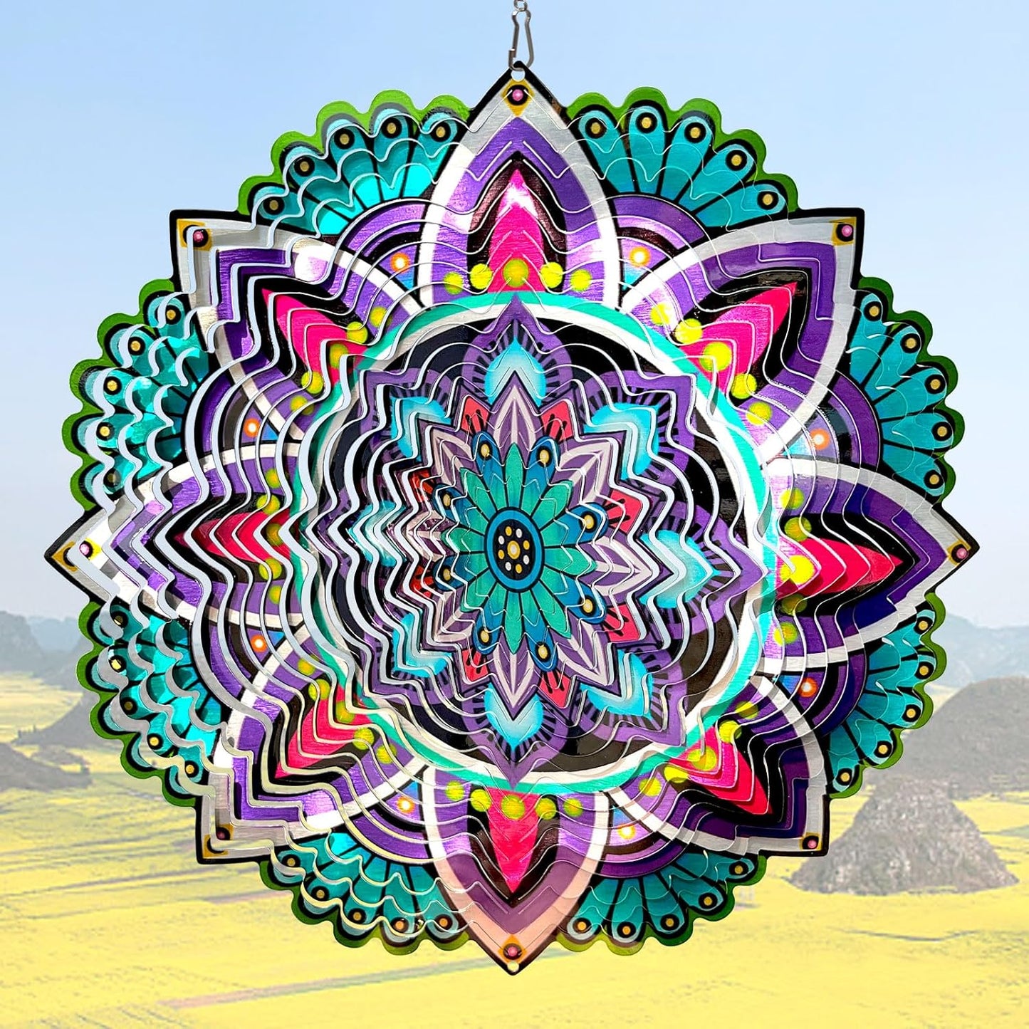 Hanging Wind Spinners for Yard and Garden Mandala Purple Star,Kinetic Wind Spinners Outdoor Worth Gift Christmas Decorations,12Inch Stainless Steel Wind Spinner for Outdoor&Indoor Decor