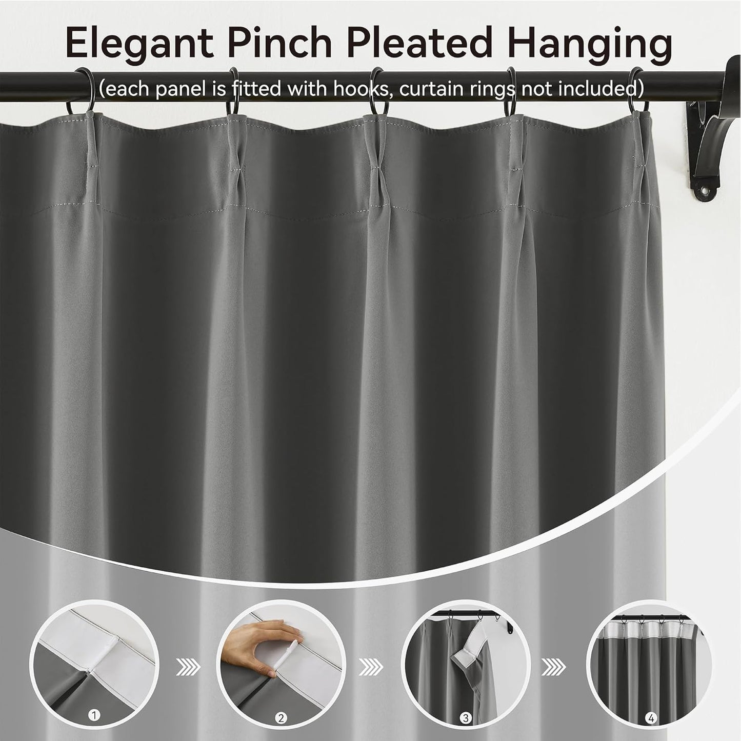 KangBang Neutral Gray Blackout Curtains for Bedroom 2 Panels, Light Blocking Pinch Pleat Vertical Drapes with Hooks for Flat/Apartment Office, Solid Privacy Elegant Modern Decor,40x84 Inch