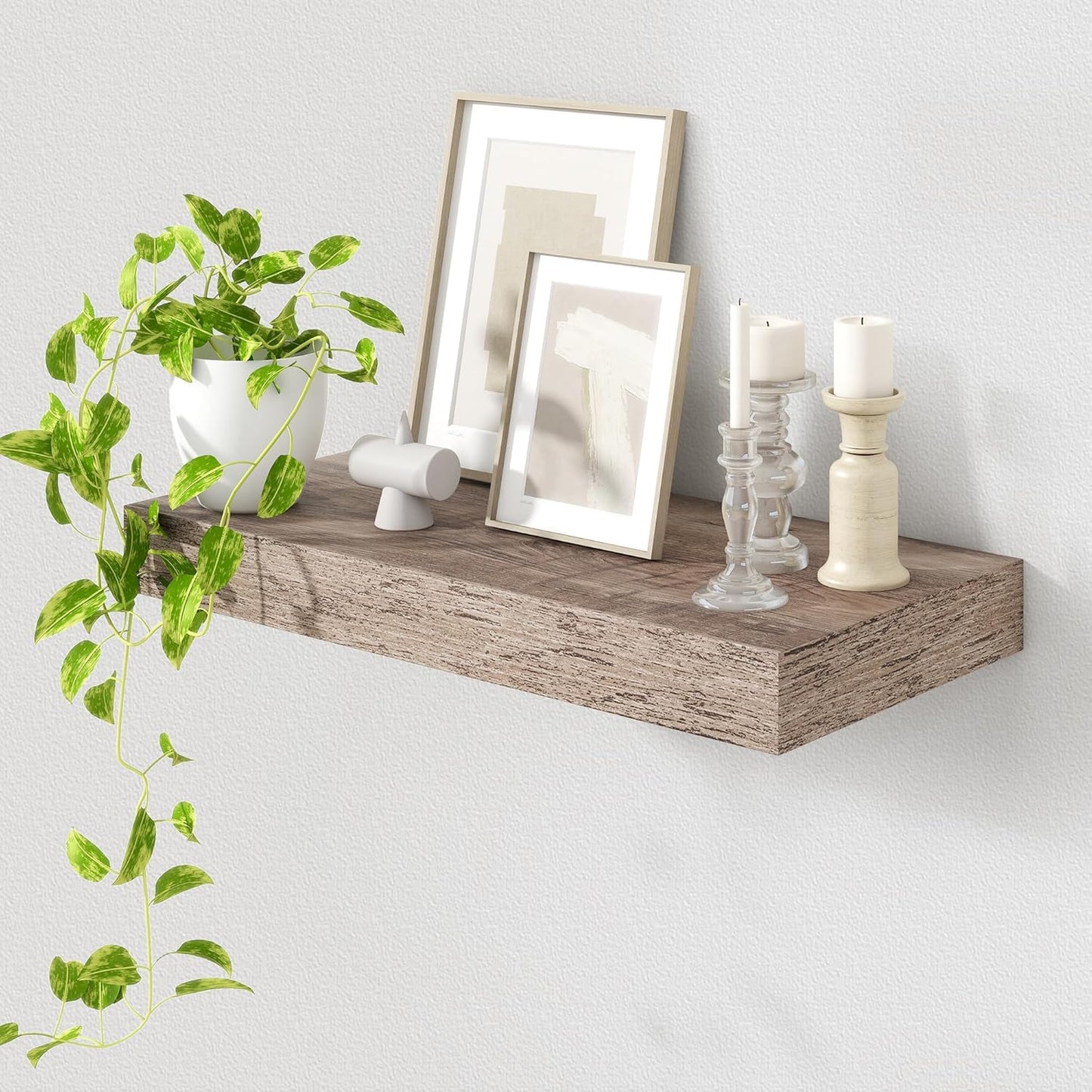 Deep Floating Shelves for Wall | 24 Inch Wide x 12 Inch Deep Floating Shelves | 24W x 12D Rustic Grey Wood Wide Wall Shelves | Bookshelf Laundry Shelf TV Shelf