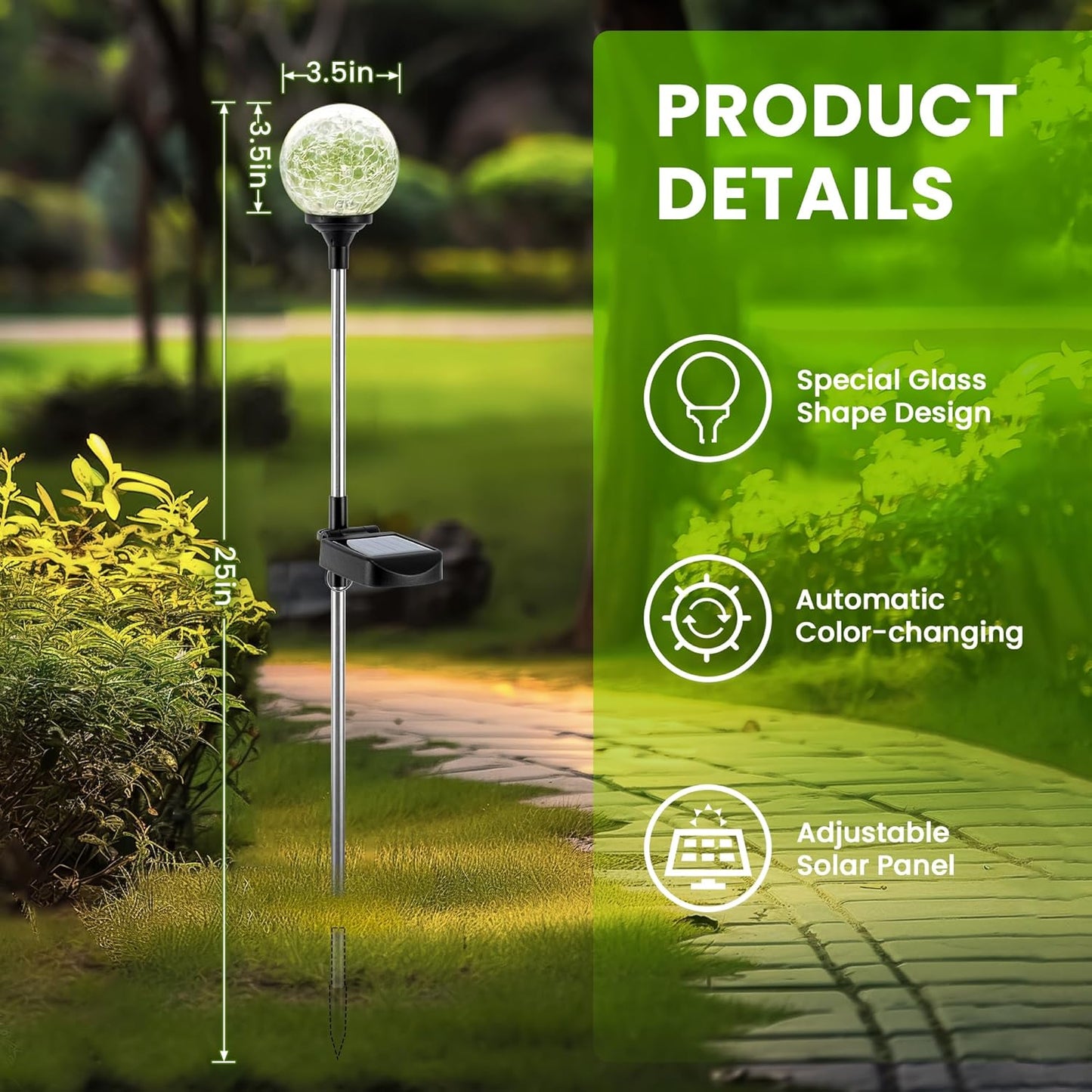 Gigalumi Solar Garden Lights 6 Pack, Solar Globe Lights Outdoor Waterproof, Solar Lights Outdoor Decorative for Yard, Multi-Colored Changing Garden Globes Cracked Glass Ball with LED Lights