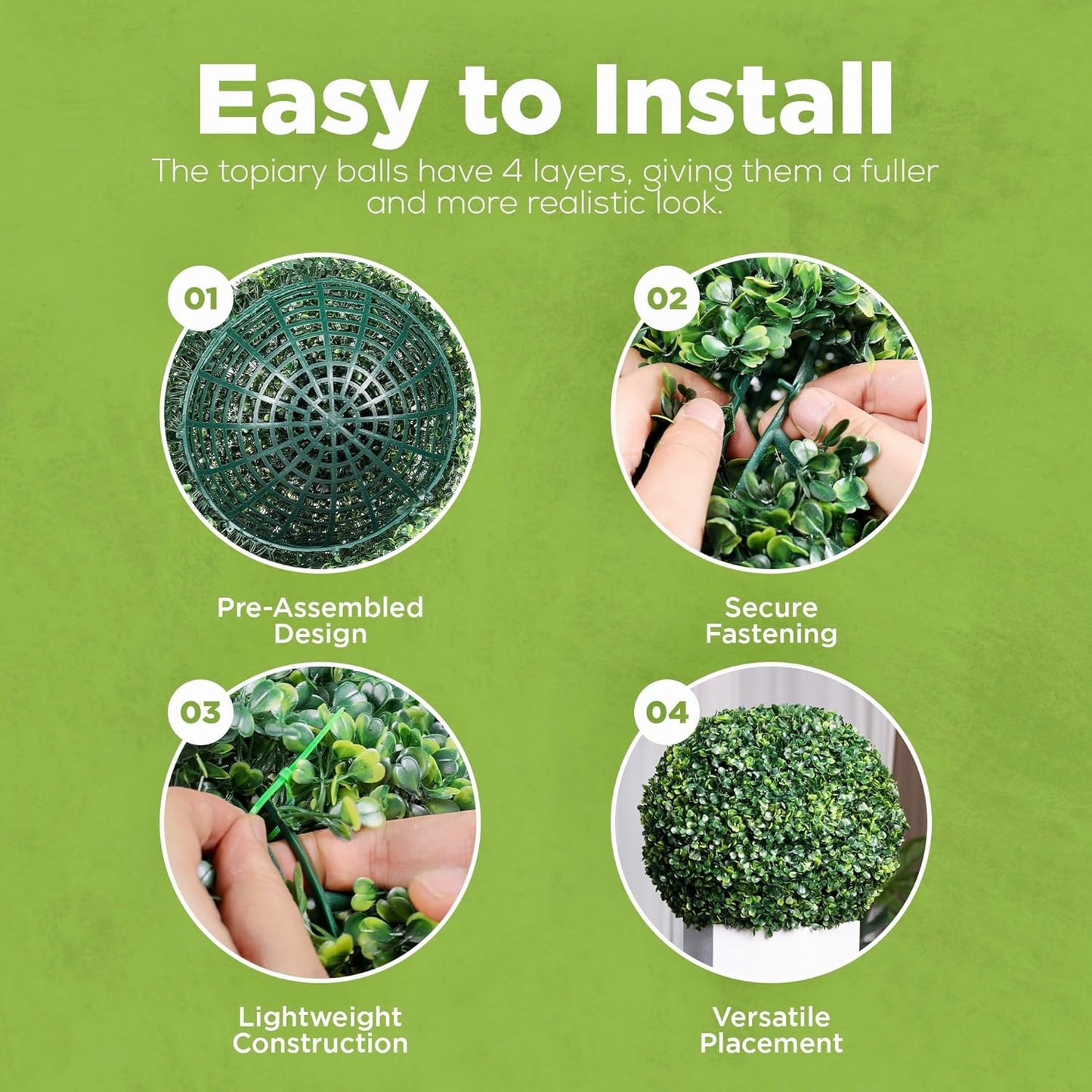 DRAY Premium 20.87" Faux Boxwood Balls – Set of 2 Artificial Topiary Spheres for Outdoor & Indoor Use – Realistic, UV-Resistant, Weatherproof Decorative Greenery – Check Measurements