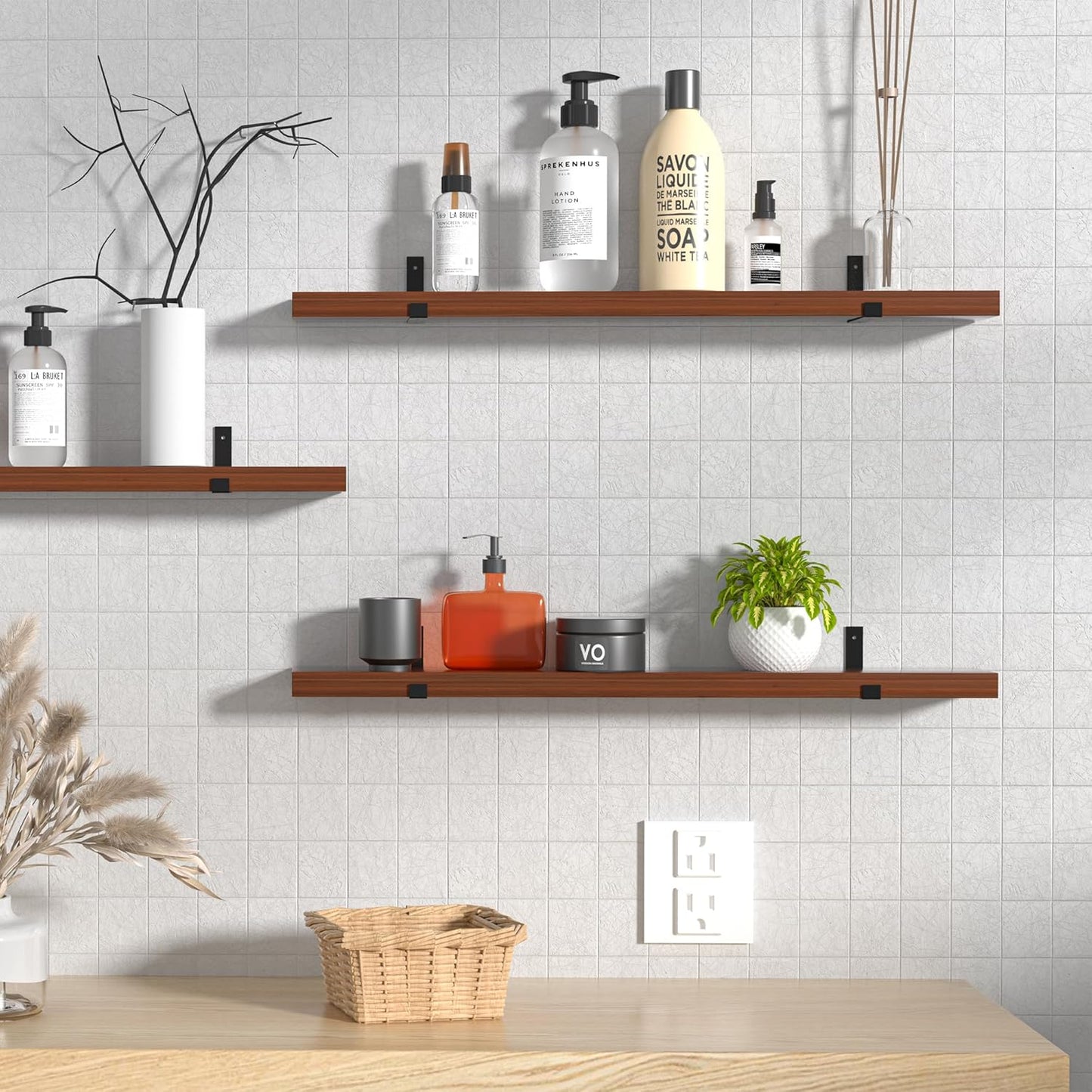 CONSDAN Floating Shelf for Wall Mounted Book Shelf Hanging Shelves Floating Bookshelf for Bedroom, Bathroom, Living Room, Kitchen USA Grown Solid Hardwood, Dark Maple 48x7.5x1.5 in