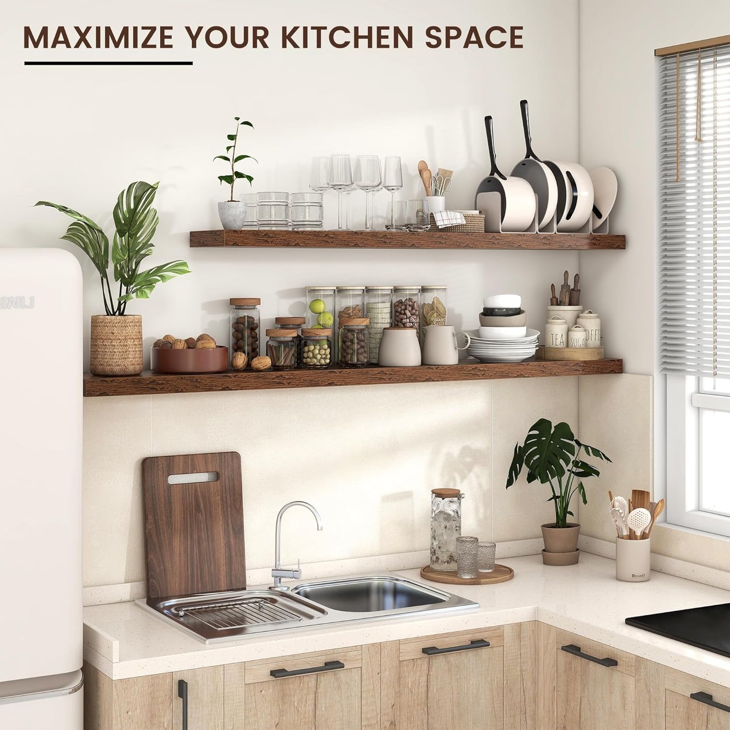 Floating Shelves for Wall, Large Wall Mounted Shelves with Invisible Brackets, Long Wood Floating Shelf for Living Room, Bedroom, Kitchen, (Brown, 72" W x 9" D x 1.5" H)