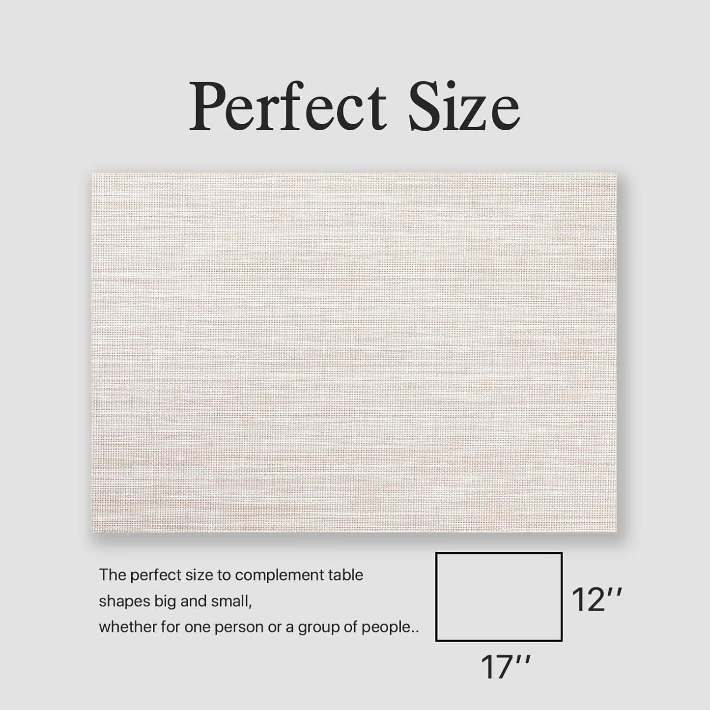 Placemats Set of 12 - Easy Clean Woven Vinyl Placemats for Dining Table, Indoor/Outdoor Place Mats, Washable PVC Table Mats（Beige）