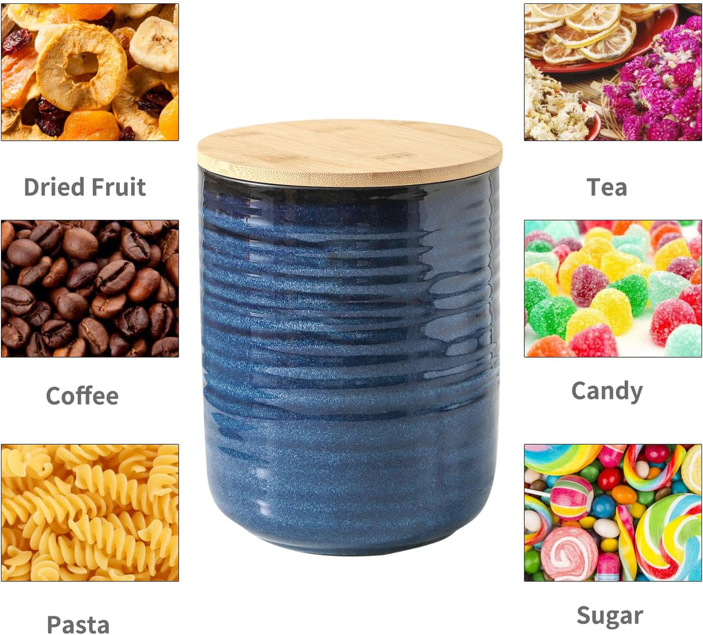 Hasense Ceramic Canister with Airtight Lid for Kitchen Counter, 80 Ounce Large Ceramic Food Storage Jar with Seal Ring for Serving Flour, Grain, Cereal, Pasta, Coffee, Sugar, Tea and Spice, Blue