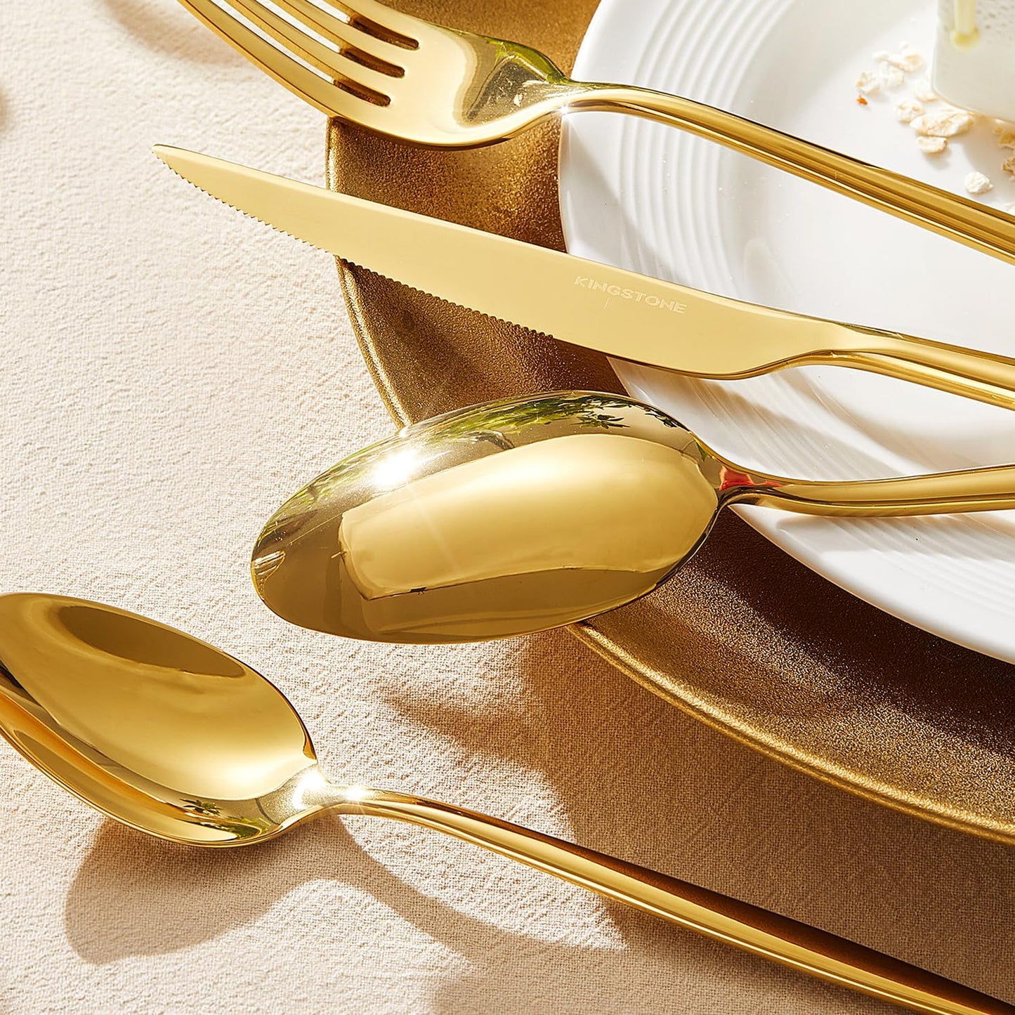 KINGSTONE Silverware Set, 60-Piece Flatware Set Cutlery Set Premium 18/10 Stainless Steel, Tableware Include Forks Knives Spoons for Home Kitchen Restaurant Wedding, Dishwasher Safe,Gold