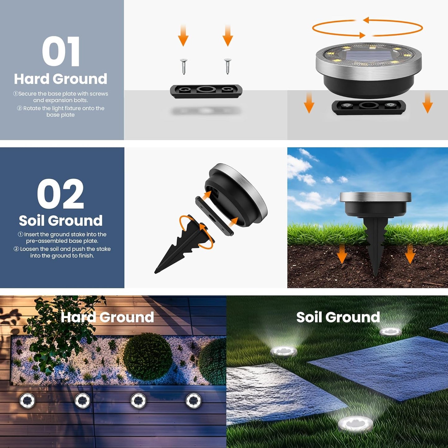 SOLPEX 16 Pack Solar Ground Lights Outdoor Waterproof, Solar Powered Pathway Lights, Landscape Lighting for Garden Walkway Driveway Backyard Decor (Cool White)