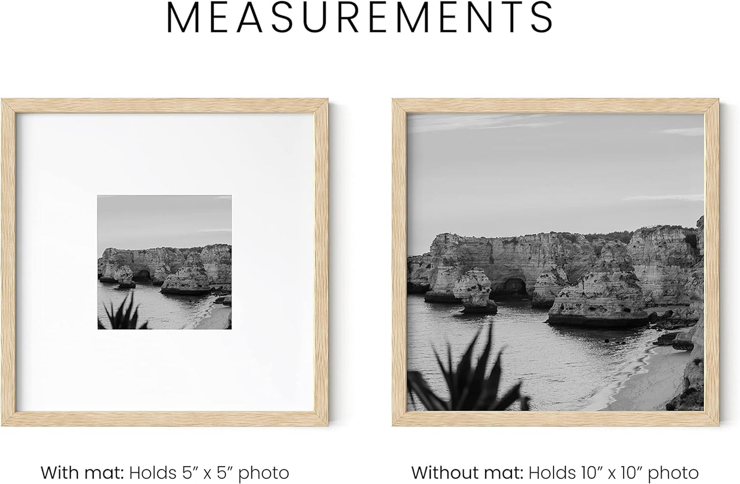 HAUS AND HUES 10x10 Square Picture Frames Set of 15 - Oak Wood Frames with Mat, Beige