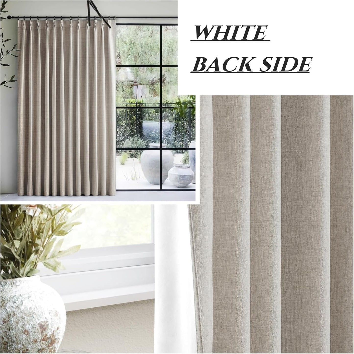 Custom Curtains 78 Inches Long for Bedroom Windows,Pinch Pleated Blackout Natural Linen Farmhouse Thermal Insulated Room Darkening Sliding Door Drapes with Hooks Thick Burlap W40"xL78"x2 Panels