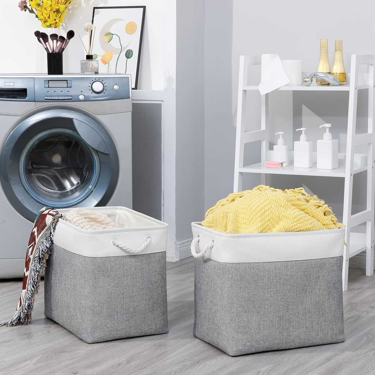 Bidtakay Large Storage Bins for Clothes Fabric Deep Baskets for Organizing Set of 2 Grey Fabric Pantry Storage Bins for Hallway Living Room Blankets 17x12x15 in Extra Large Shelf Tote Baskets