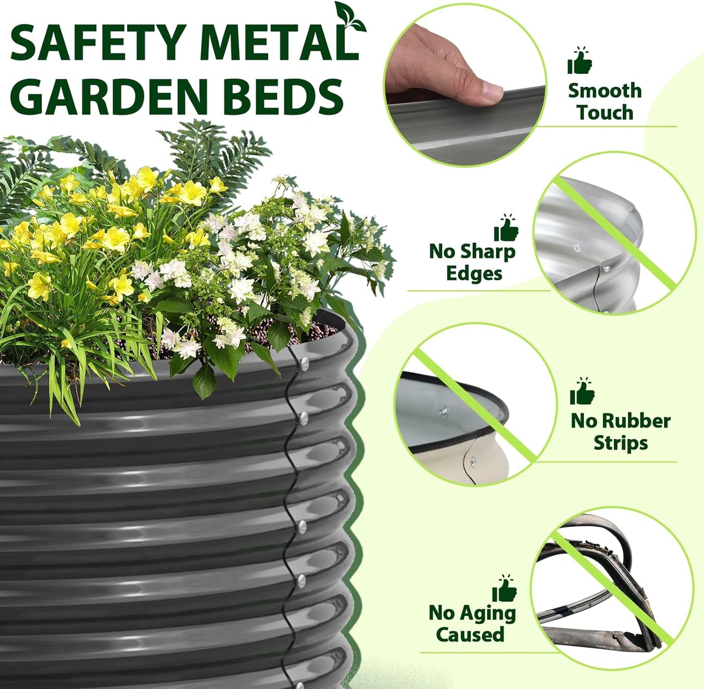 A ANLEOLIFE 6X3X2 ft Galvanized Raised Garden Beds Outdoor-8 Pack, Oval Large Metal Deep Root Planter Box for Planting Vegetables Flowers Herb, Anti-Rust & Easy-Setup, Quartz Grey