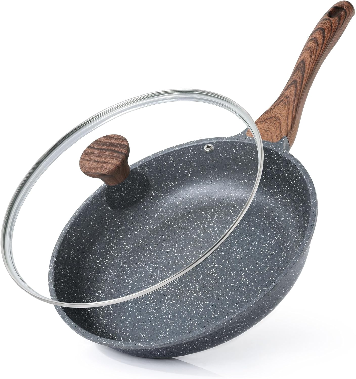 SENSARTE Nonstick Frying Pan Skillet with Lid, Omelet Pan with Cover, Healthy Cooking Chef's Pan, Kitchen Cooking Pan, Free of Intentionally Added PFOA/PFOS (12.5inch + Glass Lid)
