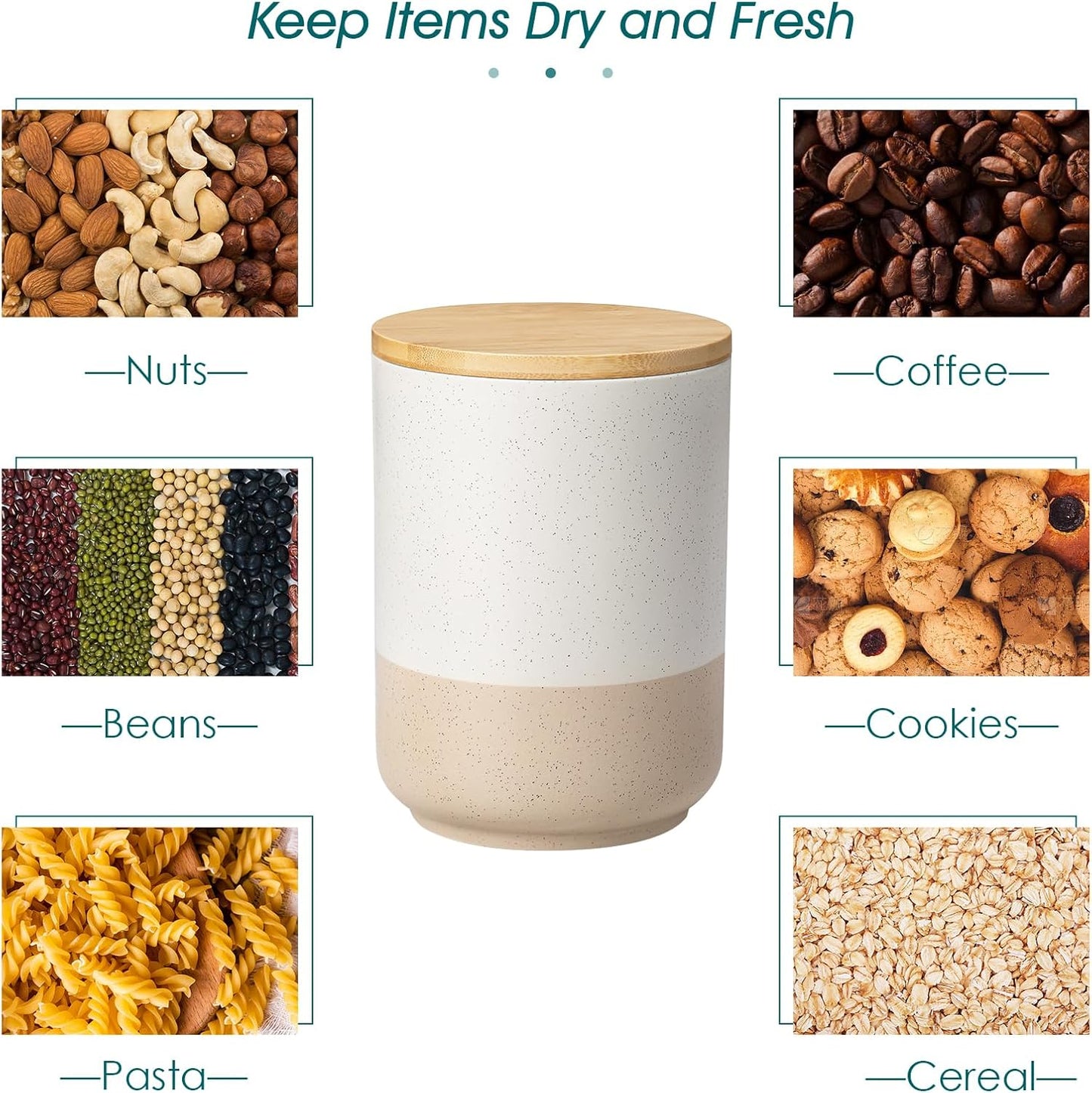 vancasso Sabine Ceramic Canister Set with Airtight Wood Lids - 3-Piece Kitchen Storage for Flour, Sugar, Coffee, Tea & Spices - Modern Countertop Decor