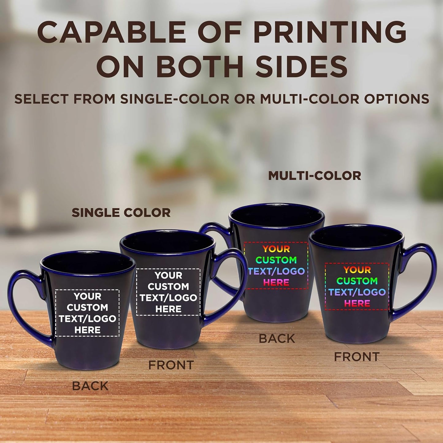 DISCOUNT PROMOS Custom Glossy Ceramic Latte Coffee Mug 12 oz. Set of 50, Personalized Bulk Pack - Perfect for Tea, Espresso, Cappuccino, Hot Cocoa - Blue