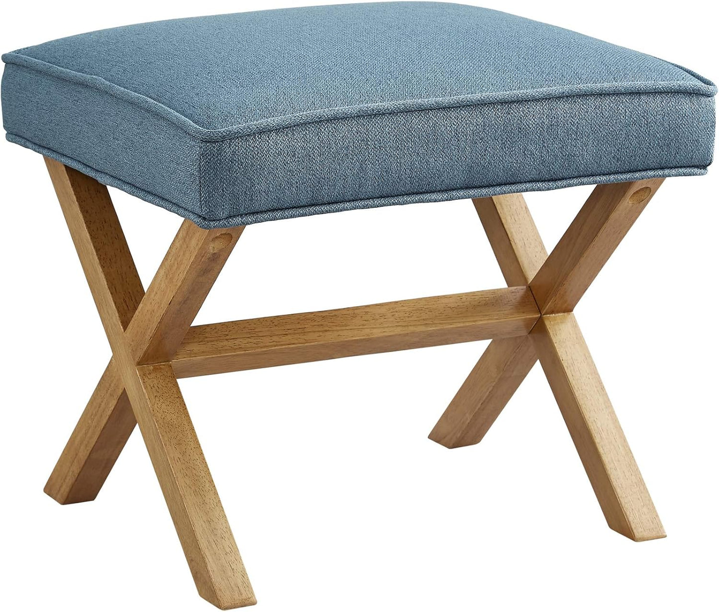 Amazon Basics Small Ottoman Foot Rest, Mid-Century Modern X Square Polyester Foot Stool, Indigo Blue, 20"W x 18"D x 18"H (Previously Rivet Brand)