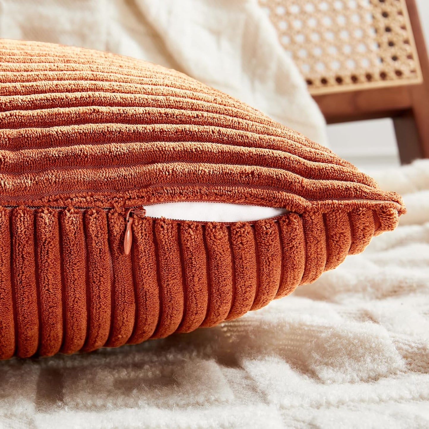 Fancy Homi Set of 2 Burnt Orange Decorative Throw Pillow Covers 26x26 Inch for Living Room Couch Bed, Boho Farmhouse Fall Home Decor, Soft Corss Corduroy Patchwork Textured Cushion Case 66x66 cm