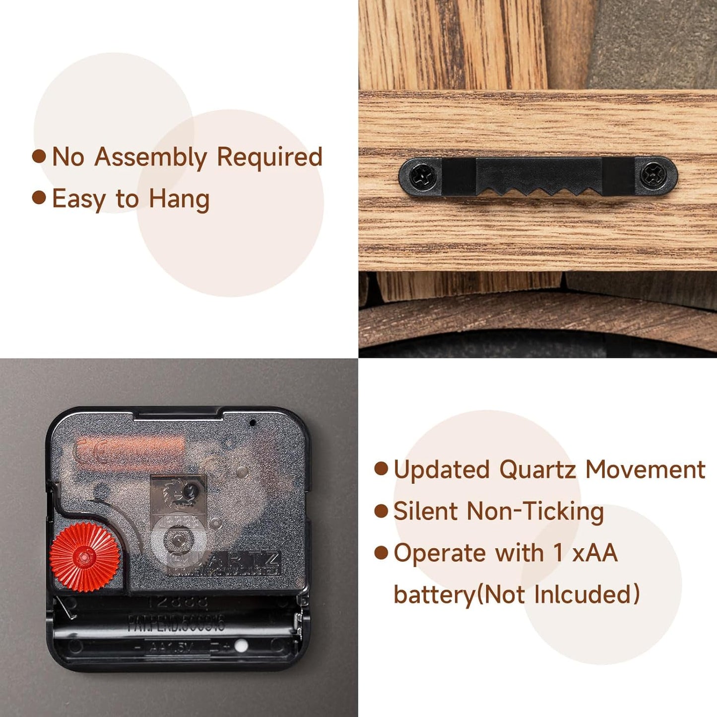 Honiway Large Wall Clock Battery Operated 21 in Rustic Wood Boho Sunburst Decorative Wall Clock Silent Non Ticking Farmhouse Wall Clocks for Living Room Bedroom Kitchen Bathroom Decor (Tricolor)