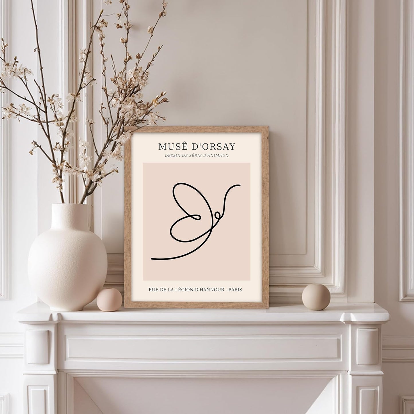 Poster Master Vintage Poster - Retro One Line Butterfly Drawing Print - Butterfly Line Art - Minimal Gift for Him, Her, Animal Lover - Abstract Decor for Home, Office, 11x14 Beige Framed