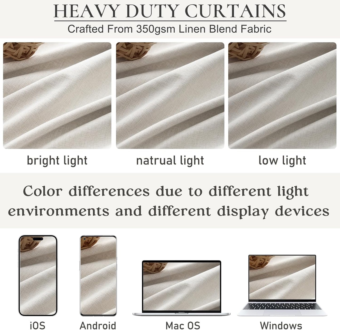 Buttercream Blackout Curtains 90 Inches Long, Thick Linen Patio Drapes for Insulated Sliding Glass Doors Cute Curtains for Nursery Bedroom Aesthetic Pinch Pleated with Hooks 2 Panels