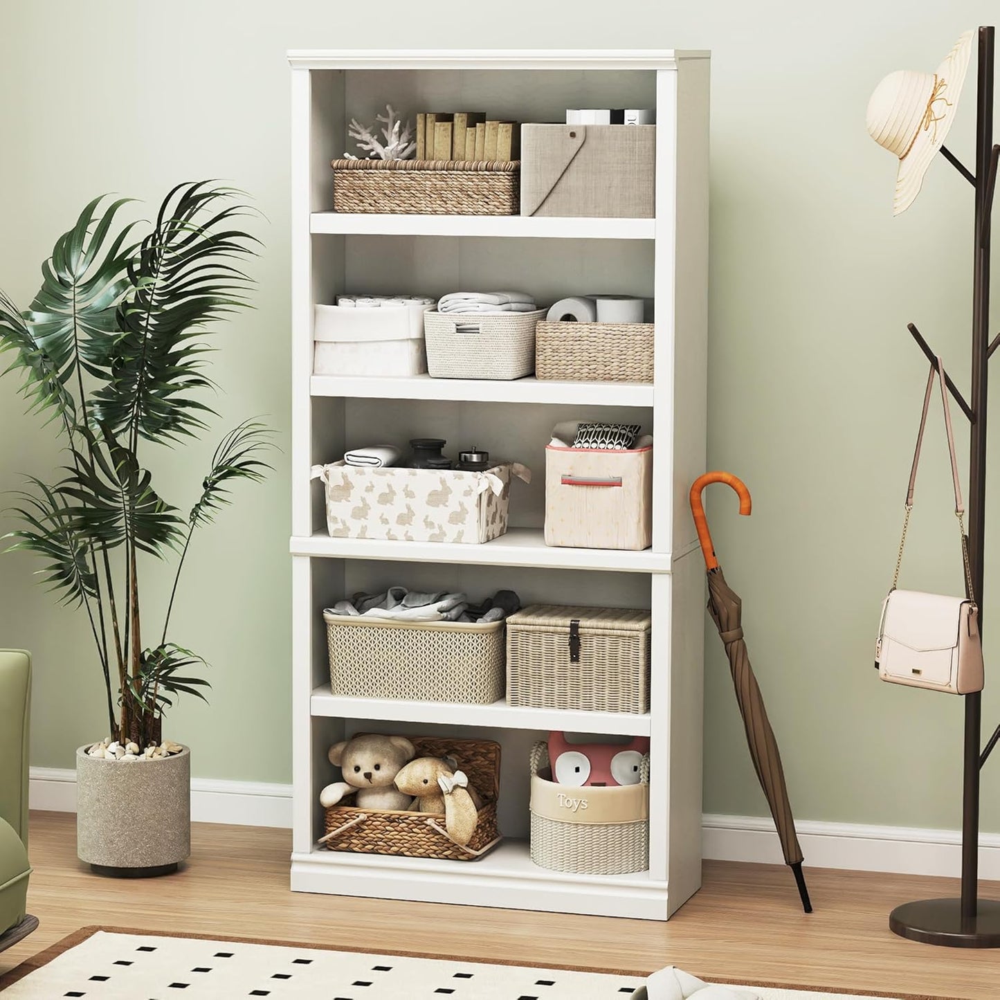 70-Inch Tall White Bookcase, 5 Tiers Shelves Open Storage Bookshelf, 33 in Wide Anti Tipping Indoor Furniture, Book Cases for Home Library Office Bedroom School