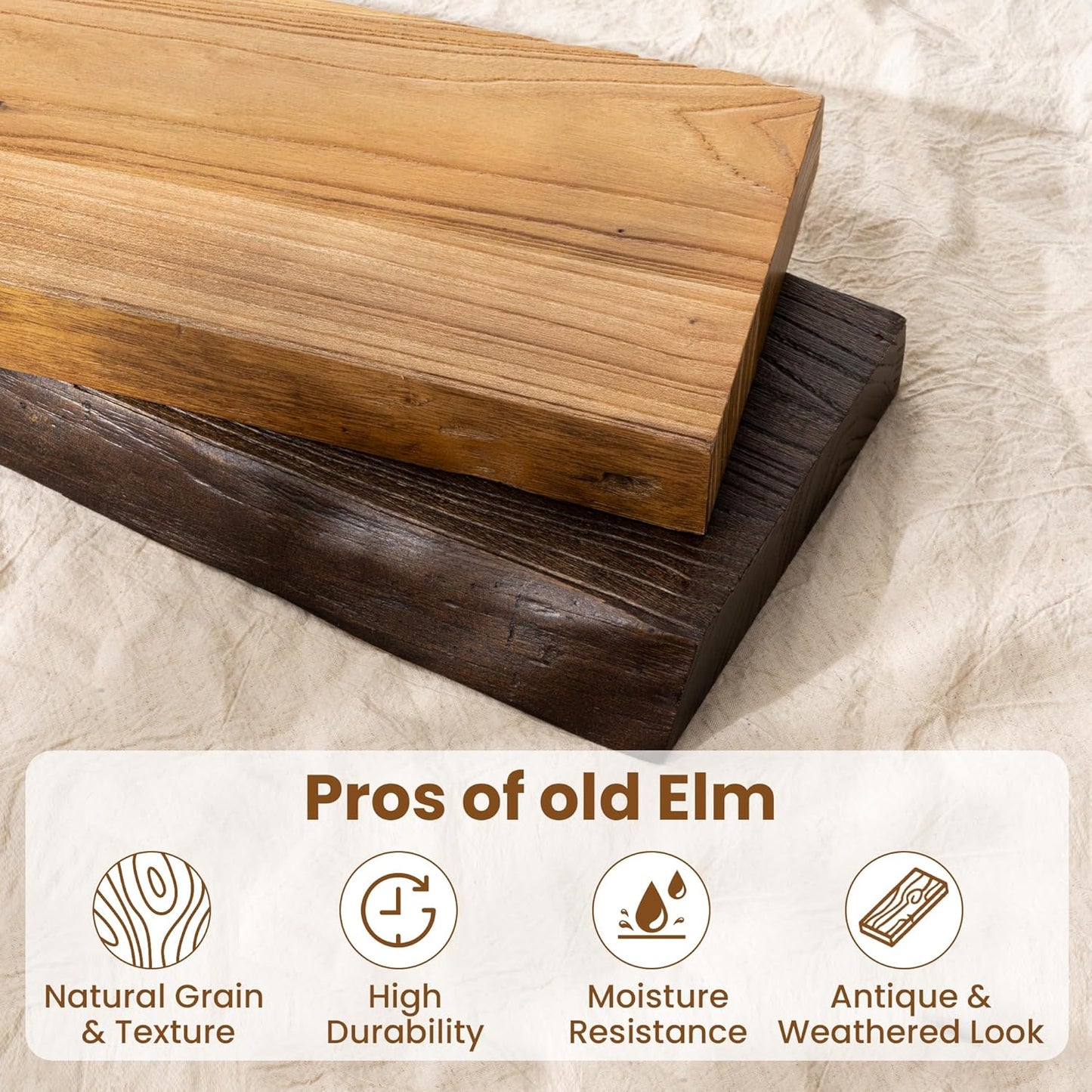 30" Floating Shelves, Live Edge Solid Elm Wood Floating Shelf, Wall Mounted Display Shelves with Heavy-Duty Bracket for Books, Rustic Wooden Shelf for Kitchen, Bathroom, Walnut Color, Set of 2