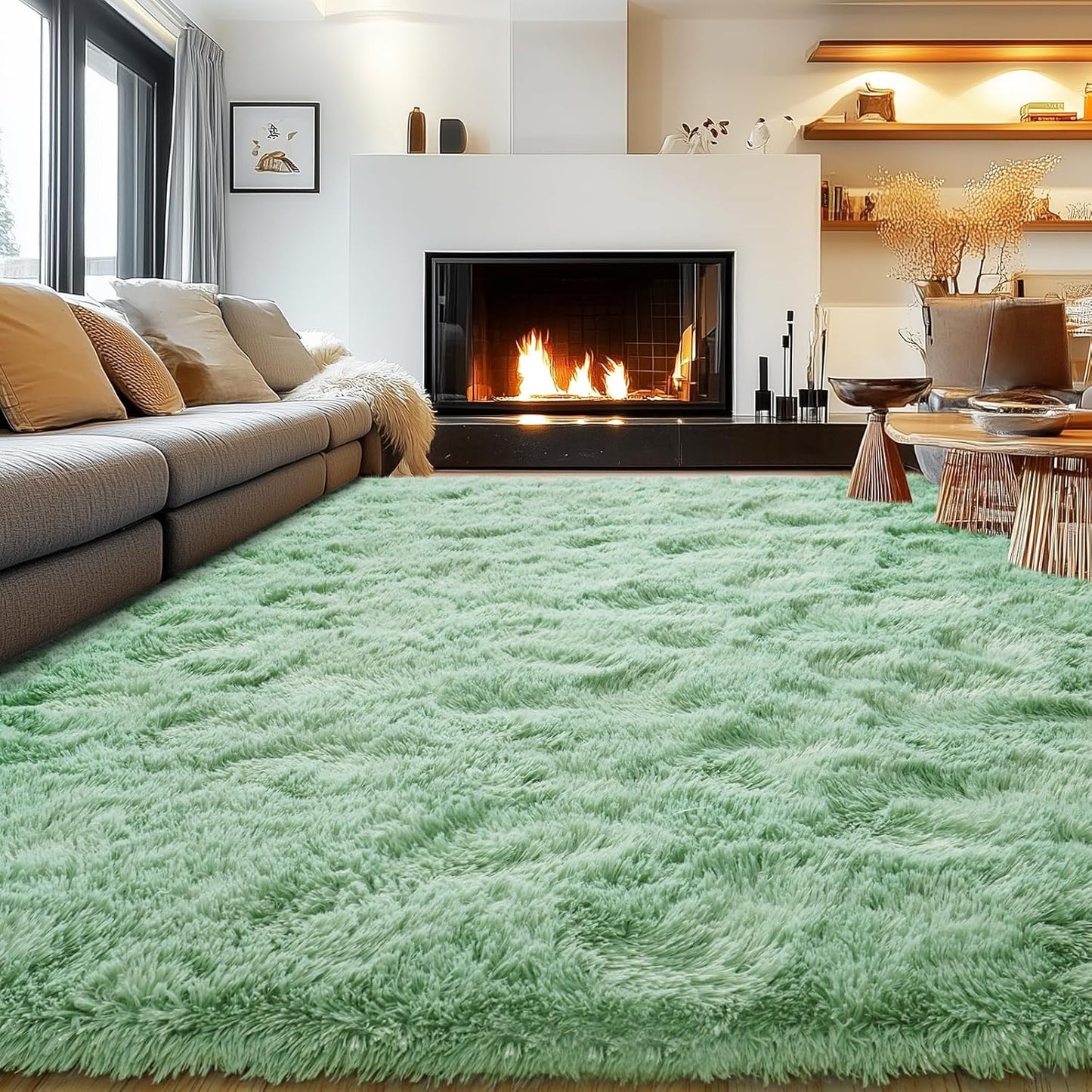 Rezutan 8X10 Feet Rug for Living Room Bedroom,Soft Large Comfy Modern Shaggy Fuzzy Kids Plush Indoor Nursery classroo Home Decor Bedside for Living Room, with Non-Slip Bottom,Camel