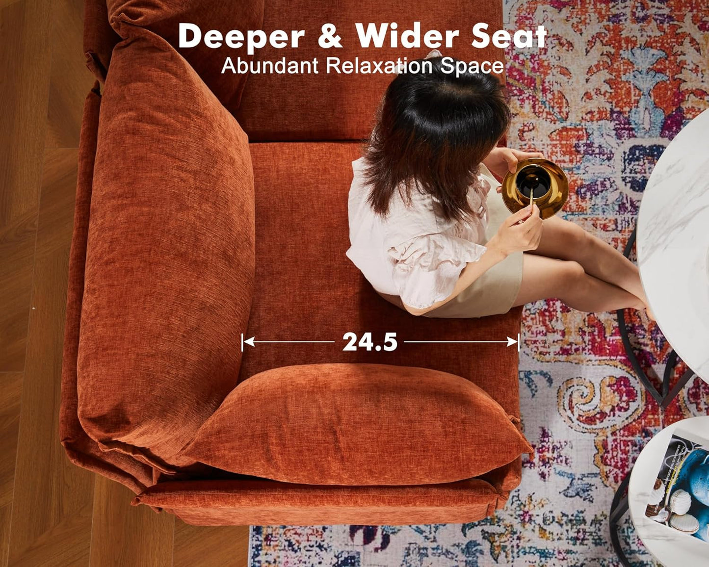 136.4" Oversized Modular Sectional Sofa, U Shaped Convertible Couch with Movable Ottoman, Large 7 Seat Corner Couches for Living Room Deep Seat Terracotta Orange Chenille