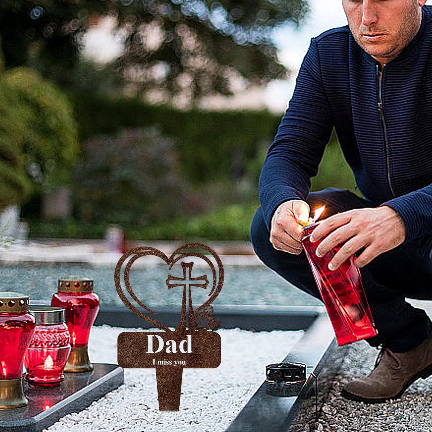 Brother Memorial Grave Stake, Cemetery Decorations for Grave Markers 12.5 x 7.2 inch Heart Metal Sympathy Stakes Graveside Plaque Decor Sign for Brother Graves, Yard, Garden - Rust-Brother