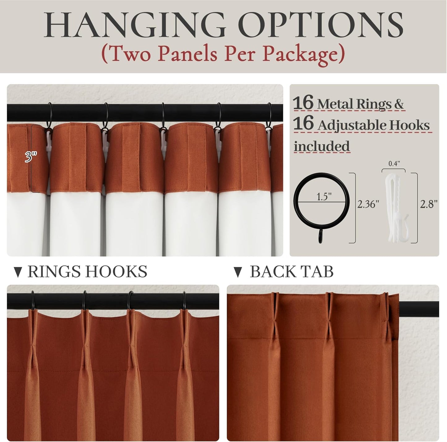 Fall Burnt Orange Pinch Pleated Curtains Blackout 102 Inches Long 2 Panels Set,Terracotta Autumn Color Decor Retro for Living Room Antique Copper Rust Boho 70s Window Drapes (W40 xL102)
