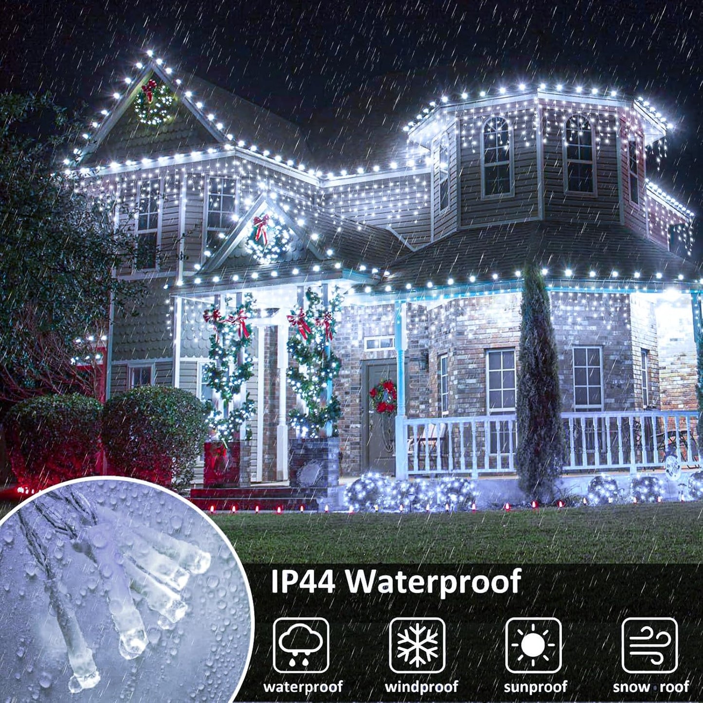 Icicle Christmas Lights Outdoor, 66FT 640 LED Icicle Lights for Outside, Waterproof & 8 Modes & Timer Function, Plug in Curtain String Light for Indoor Patio Garden Party Wedding Decorations, White