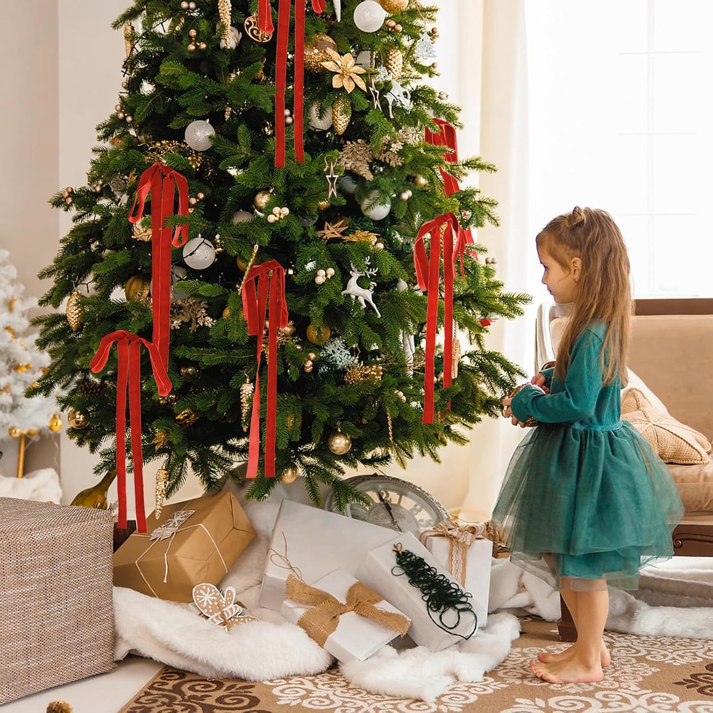 Draupnir Velvet Christmas Bow 10 PCS Red Velvet Bows for Christmas Tree Topper Staircase Wreath 23.62x15.75 inch Large Bow for Christmas Indoor Outdoor Decoration