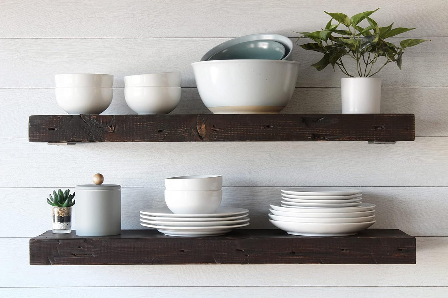 Urban Legacy Reclaimed Barn Joist Deep Floating Shelves | Deep Shelves with Low Profile Shelf Bracket with High Weight Capacity, Set of 2 (48" x 11" x 2.5", Rustic Brown)
