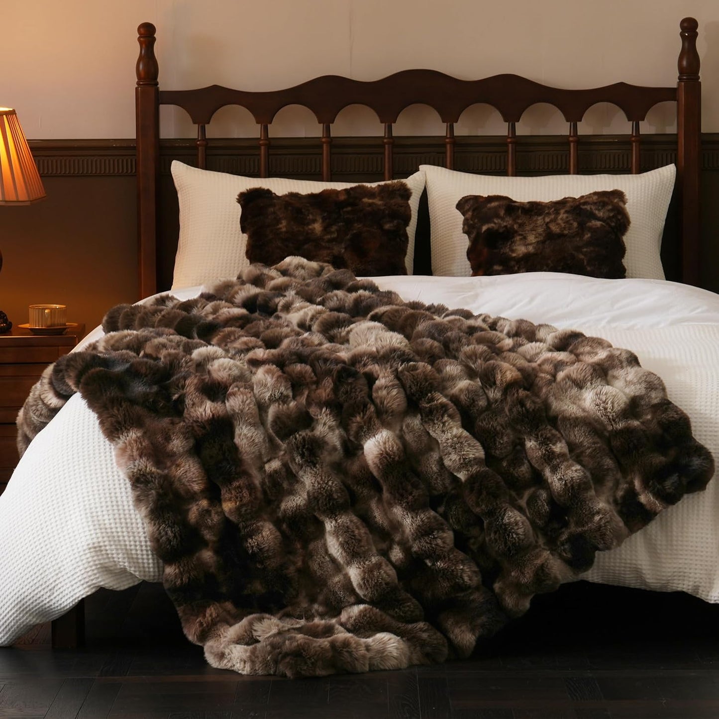 BENVWE Fluffy Faux Fur Throw Blanket for Couch, Soft Plush Thick Cozy Fuzzy Luxury Minky Bubble Blanket for Home Living Room Decor Gift for Women, Tie-dye Coffee, 60" x 80", 1100GSM