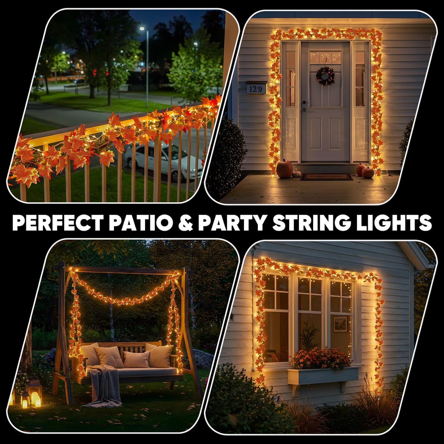 suddus Vine with Fairy Lights Battery Operated, 33ft 100 LED Maple Leaf String Lights with Remote, Dimmable Fall Garland with Lights for Bedroom Wall Indoor Outdoor Thanksgiving Decor (Warm White)