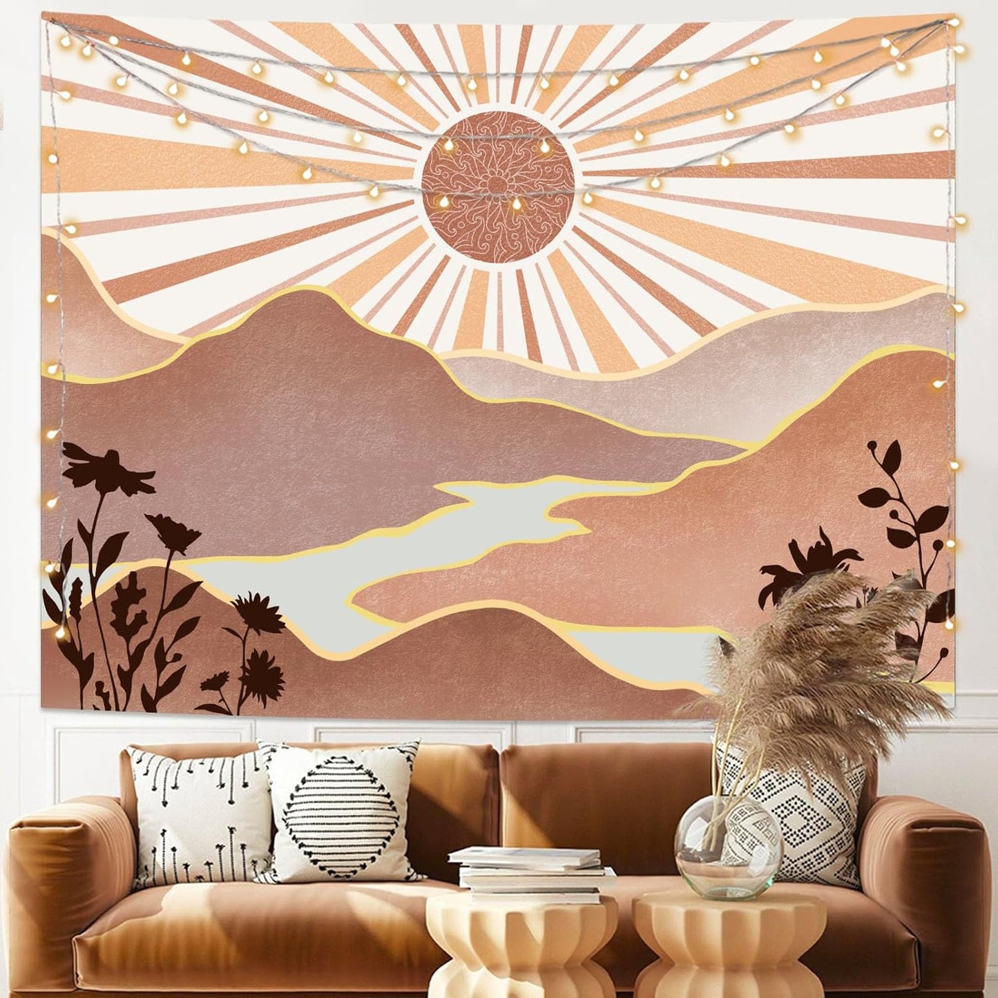 Lunerfex Boho Sun Tapestry Sunset Wall Tapestry, Mountain Tapestries for Bedroom 80s Tapestries Wall Hanging for Bedroom Living Room Decor Boho-1 70"x90"
