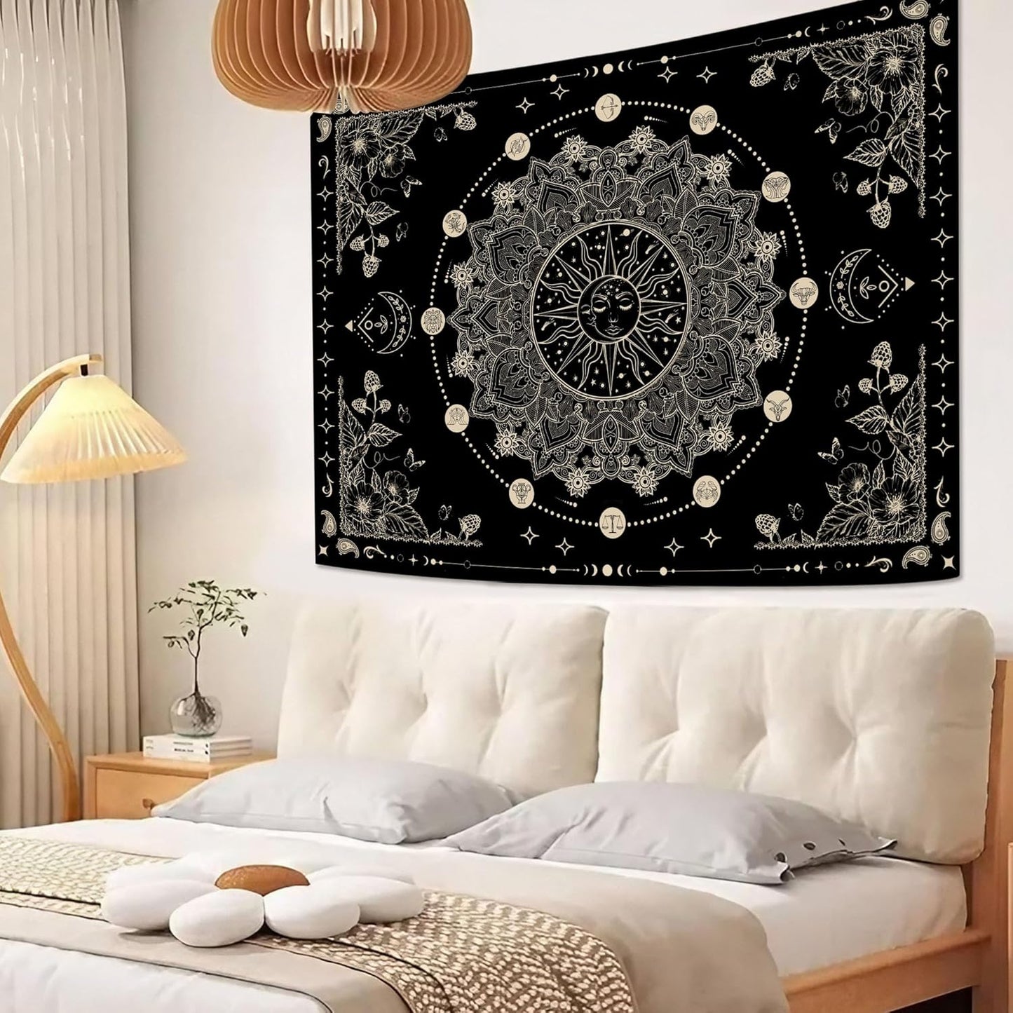 Lunerfex Sun and Moon Mandala Tapestry Boho Tapestry for Bedroom Black and White Tapestries Wall Hanging Living Room Wall Art and Home Decor 70x90