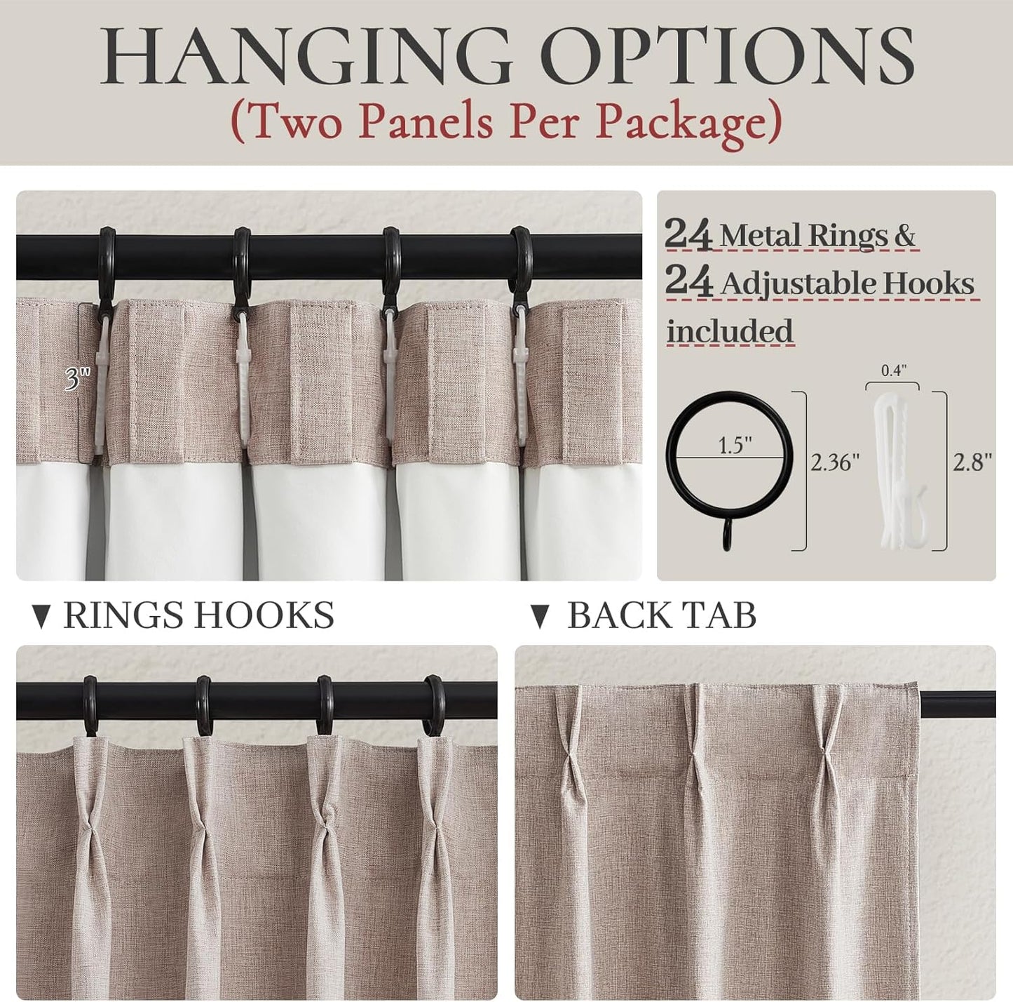 Extra Wide Curtains for Living Room, Blackout Linen Blend Drapes for Sliding Glass Doors Luxury Pinch Pleated Darkening Boho Curtains with Back Tab Ceiling Track for Large Window (70"Wx108"Lx2 Panels)