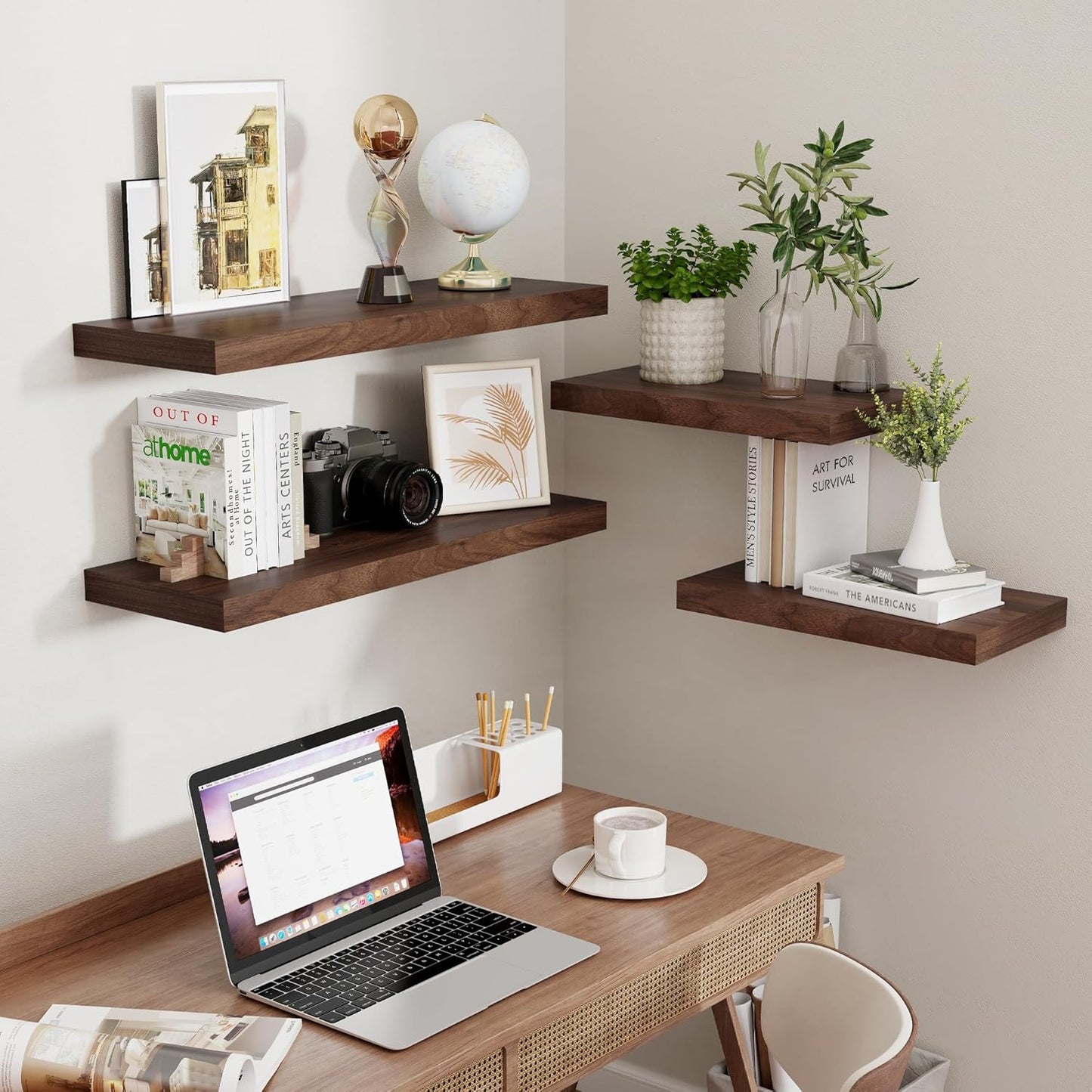 Fun Memories 16 Floating Shelves for Wall, 9 Inch Deep Floating Shelf for Bathroom, Rustic 16 x 9 Floating Shelf for Kitchen, Bedroom, Wide Wooden Shelves Wall Mounted, Walnut Color, Set of 2