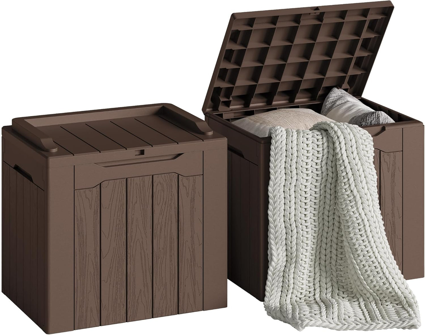 Devoko 30 Gallon Resin Deck Box 2 Pack Outdoor Indoor Waterproof Storage Box for Patio Furniture Pool Accessories Storage for Cushion Garden Tools (Brown, 2 Pack)