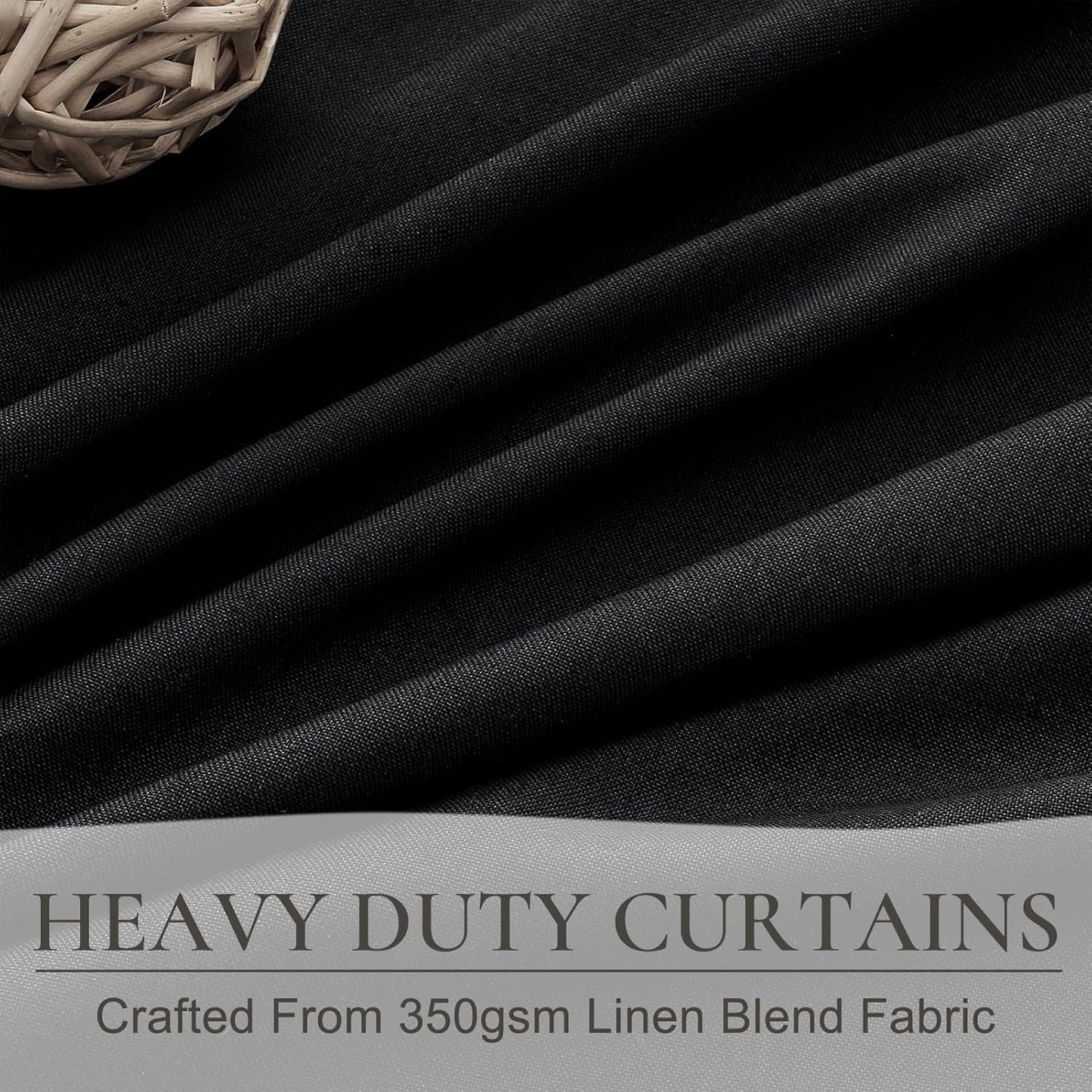 Unique Pinch Pleated Black Blackout Curtains 86 Inches Long for Living Room, Textured Linen Room Divider Window Curtain with Hooks Back Tab 2 Panels Set Thermal Thick Drapes 40" W x 86" L Length