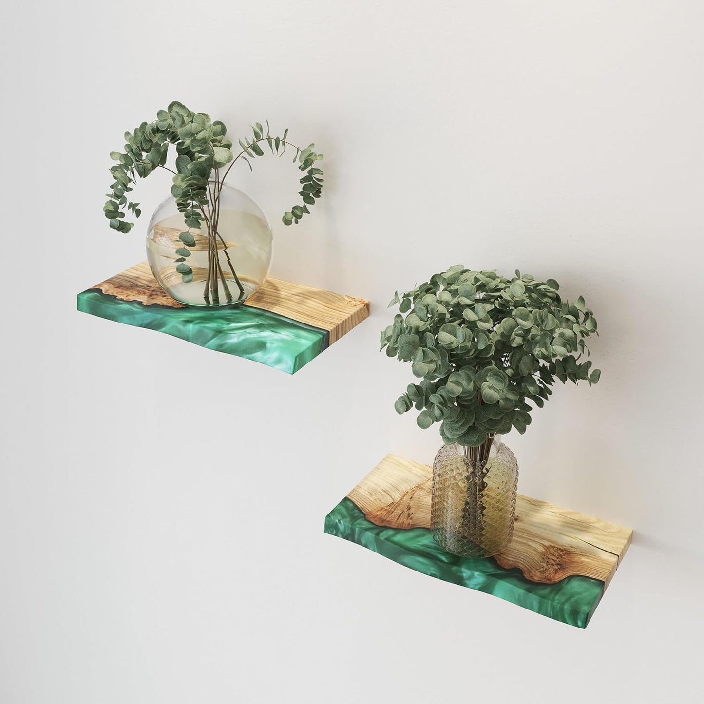 RWA Unique Live Edge Floating Shelf for Wall - Stylish Hanging Shelves for Room Wall Bedroom Bathroom Office Decor, Epoxy and Wood Wall Shelf Plank - Elegant Wall Mounted Shelves (emerald, 16x6")