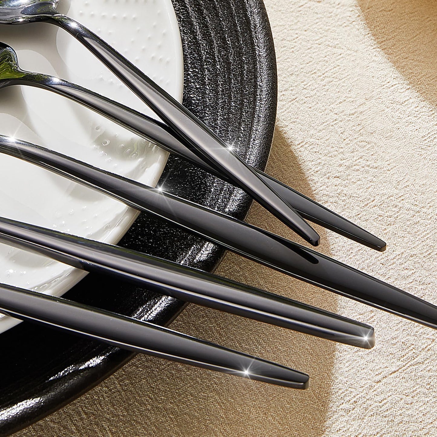 KINGSTONE Silverware Set, 40-Piece Flatware Set Cutlery Set Premium 18/10 Stainless Steel, Tableware Include Forks Knives Spoons for Home Kitchen Restaurant Wedding, Dishwasher Safe,Black