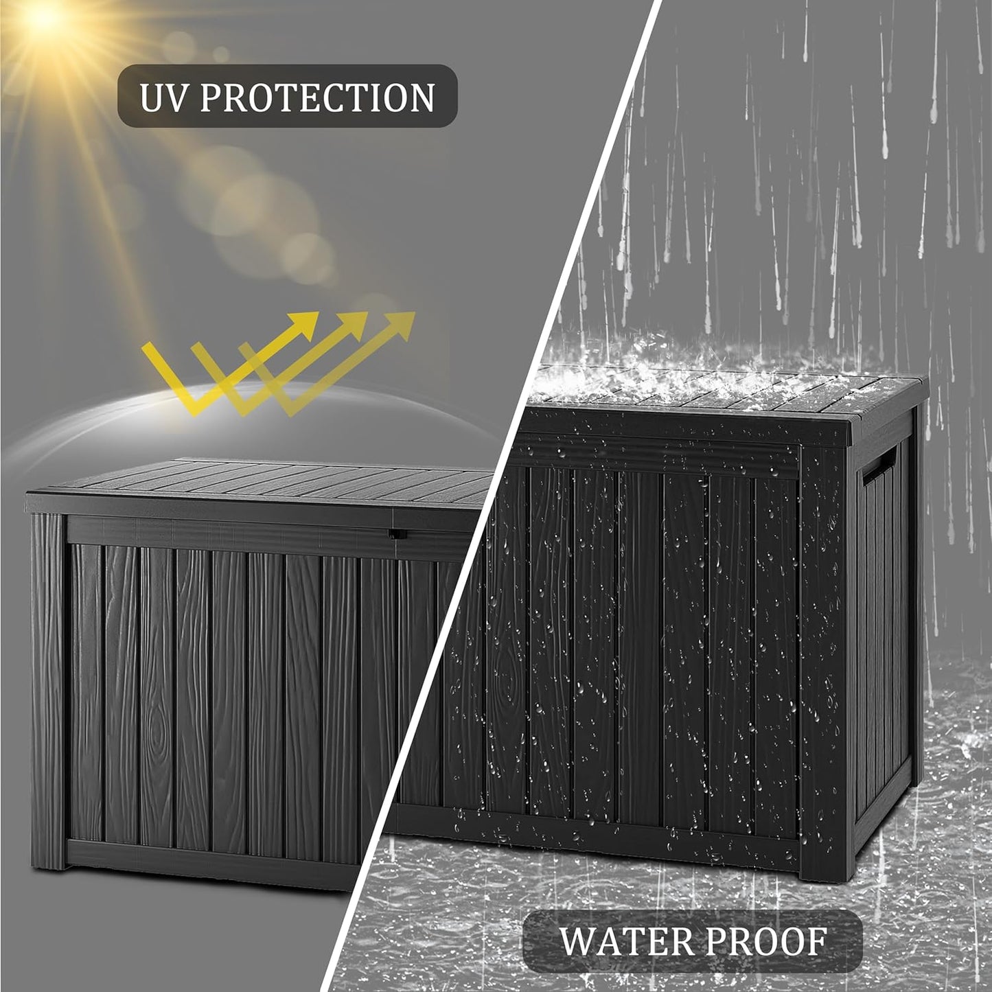 180 Gallon Resin Deck Box, Waterproof Outdoor Storage Bin for Patio Furniture, Pool Accessories, and Garden Tools, Lockable & UV-Resistant, Black