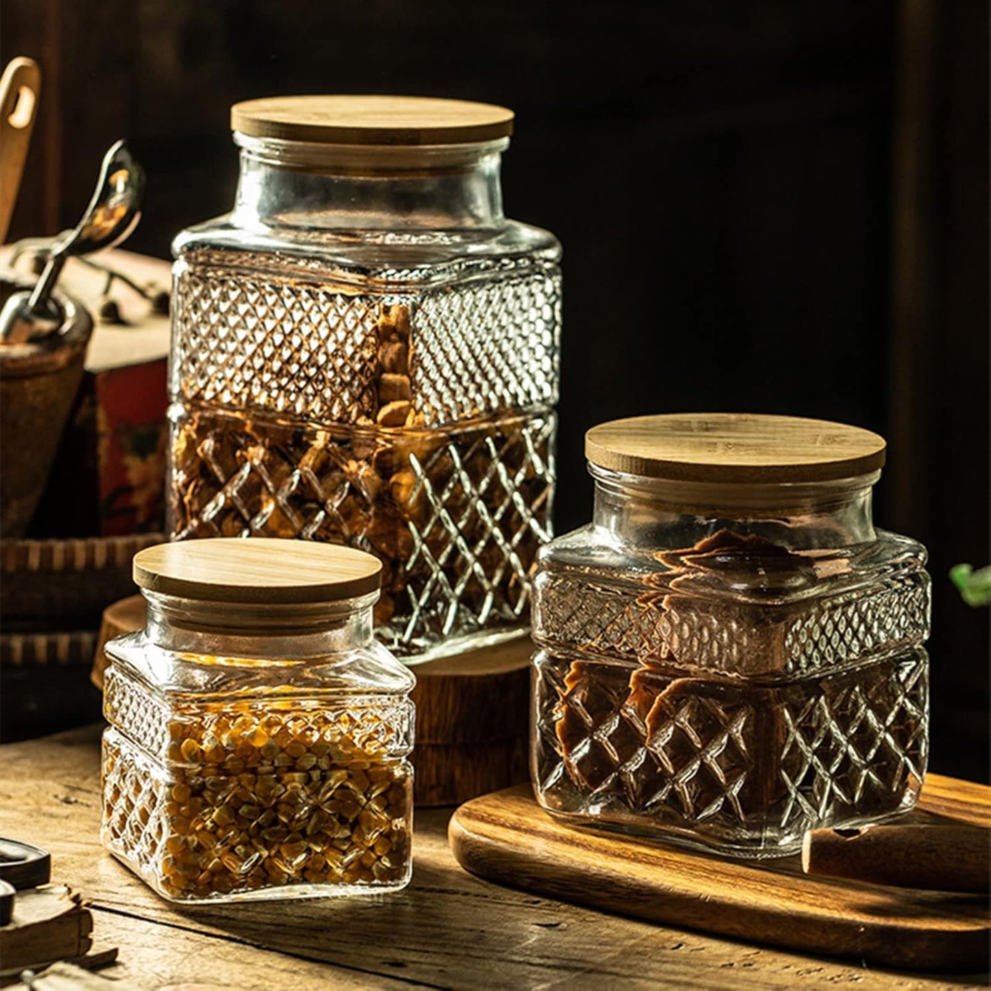 Glass Storage Jar, 38 FL OZ Glass Food Storage Canisters with Bamboo Lid, Kitchen Containers Decorative Jar Airtight Glass Jars For Cereal Nuts Snack Candy Cookies Coffee Tea