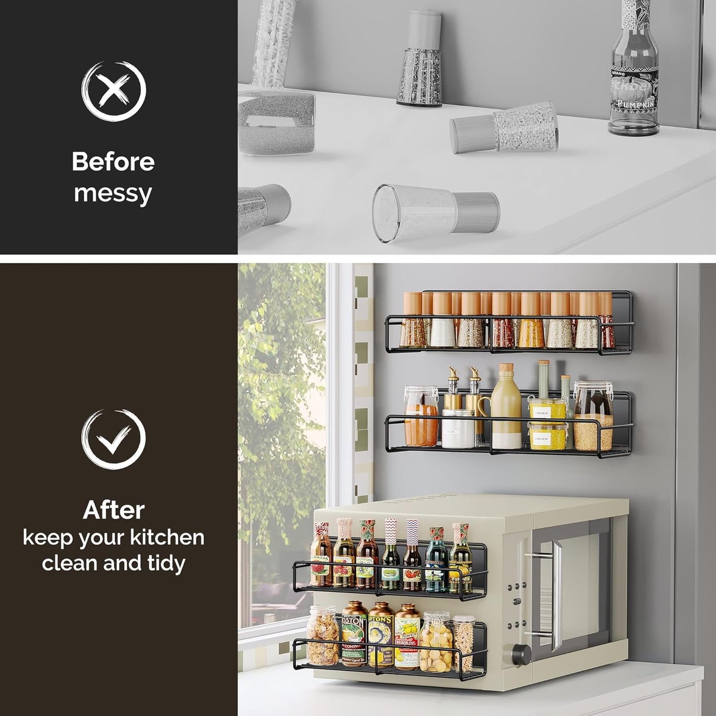 3 Pack Magnetic Spice Rack Organizer, Space Saver for Refrigerator and Whiteboard, Metal Fridge Shelf for Kitchen and Classroom, Black
