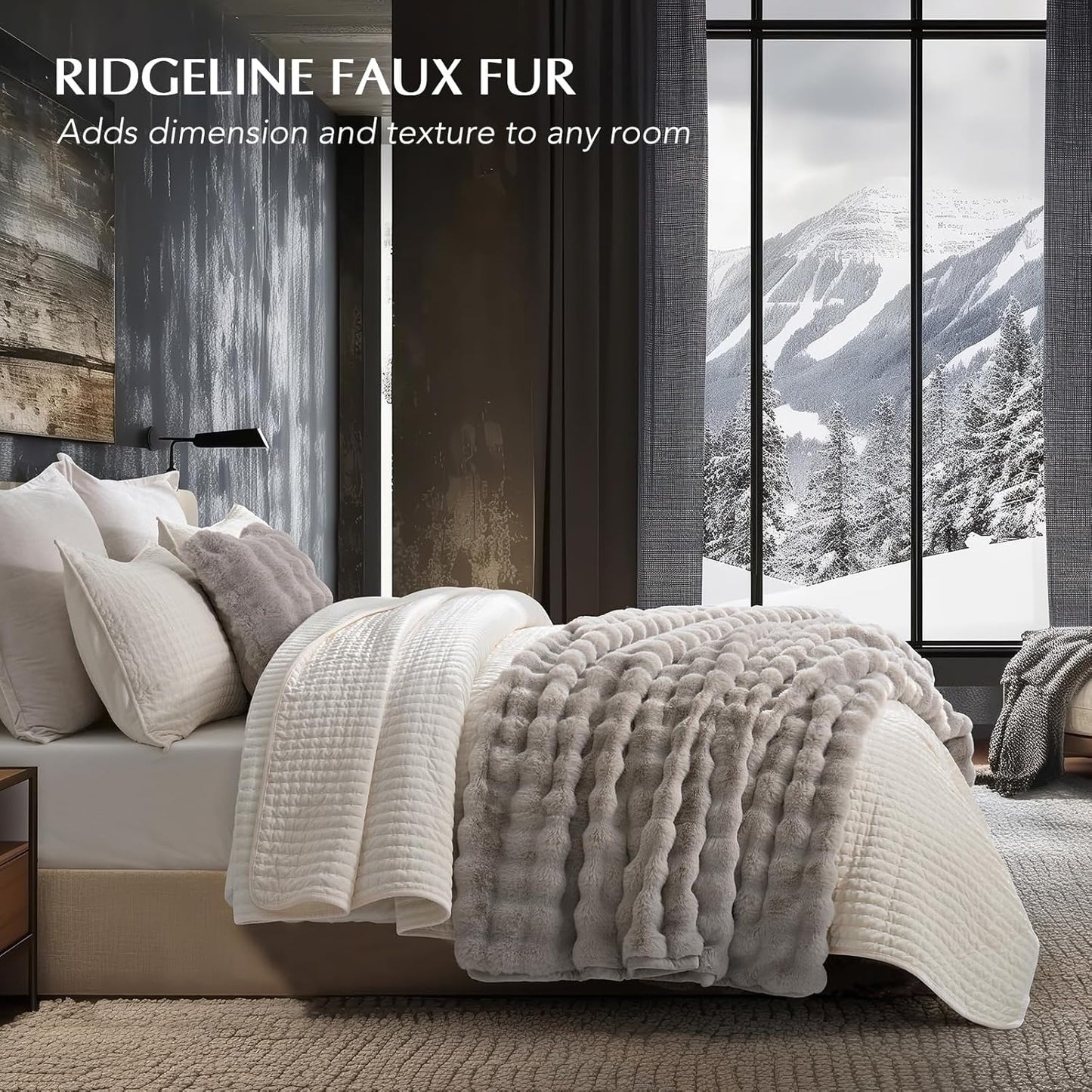 EVERGRACE Ultra Soft Luxury Fluffy Ridgeline Faux Rabbit Fur Throw Blanket, Thick Warm Bubble Throw for Bed, Cozy Plush Reversible Blankets for Couch, Chair, Sofa, Taupe, 50x60 Inches, 870 GSM