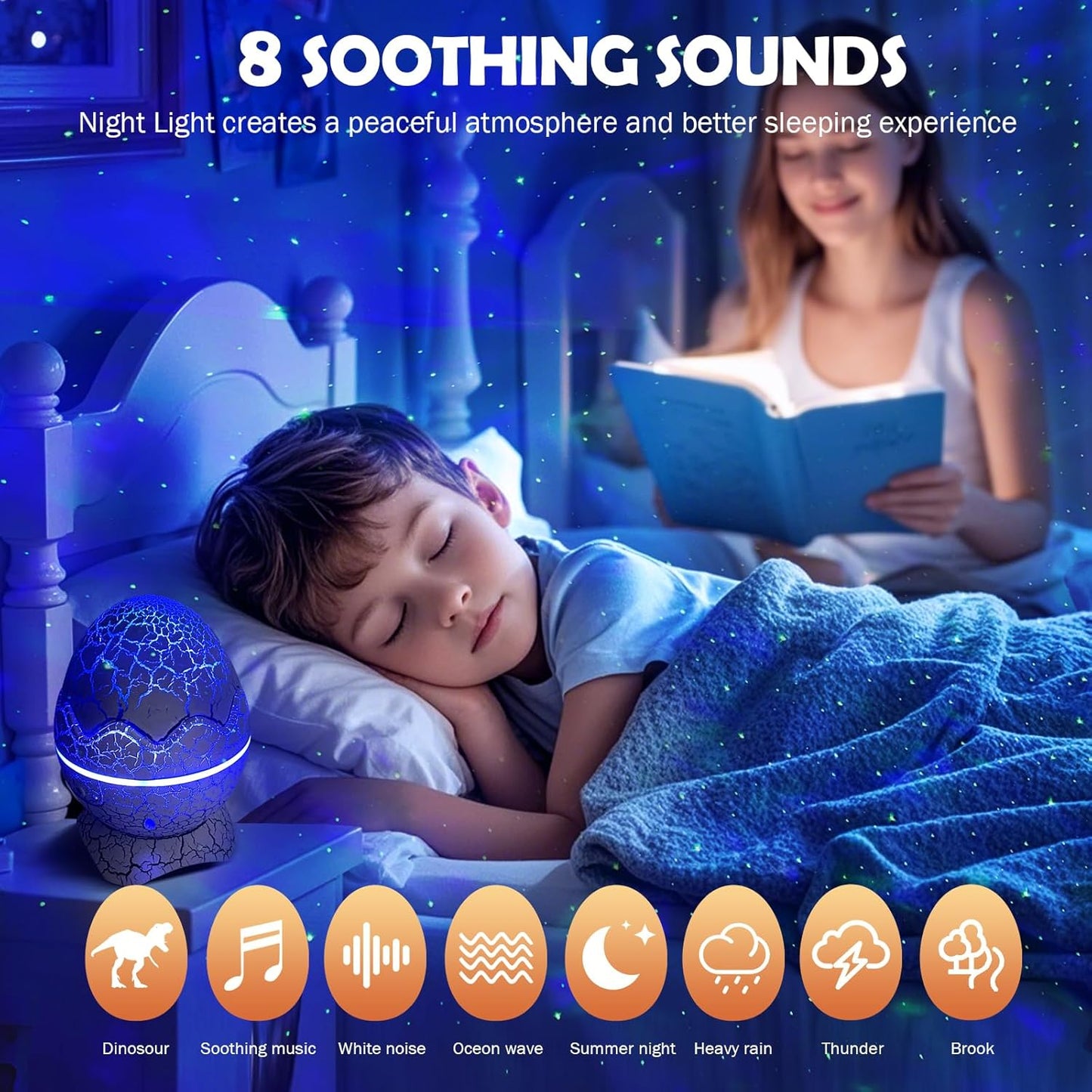 XQBX Dinosaur Egg Galaxy Projector an Aurora Projector with Bluetooth Speaker and White Noise Sound Machine Room Decor Aesthetic Easter Eggs Decor Disco Party Decorations Gifts for Teen Girls/Boys