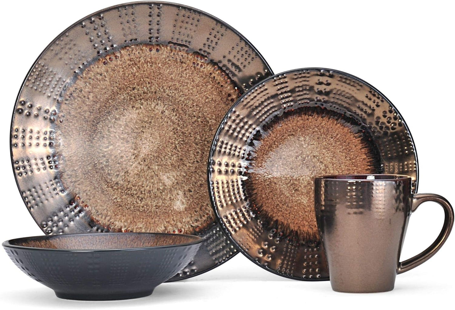 Gourmet Basics by Mikasa Verona 16-Piece Dinnerware Set & Cream Serving Bowl, 9 Inch & Cream Rectangular Platter, 13.75 Inch