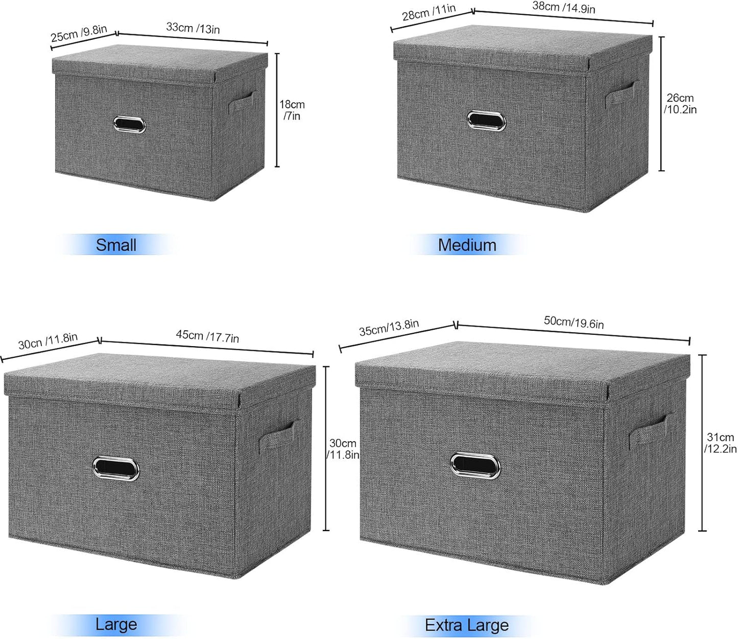 Large Linen Fabric Foldable Storage Bins with Removable Lid and Handles, Washable Storage Box Organizer Containers Baskets Cube with Cover for Bedroom,Office(Cream, Large)