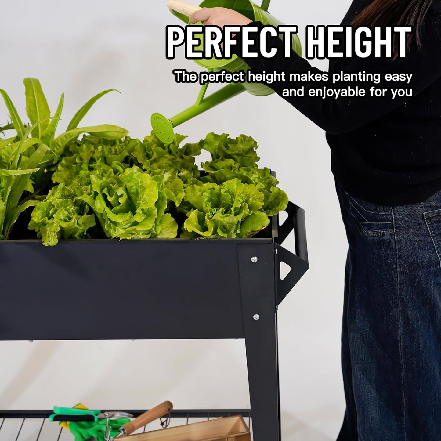 Elevate 32" Tall Raised Garden Bed Outdoor with Wheels & Shelf for Mobility, 400LBS Capacity, Anti-Rust Steel Planter Box for Vegetables/Herbs, Patio-Balcony-Backyard